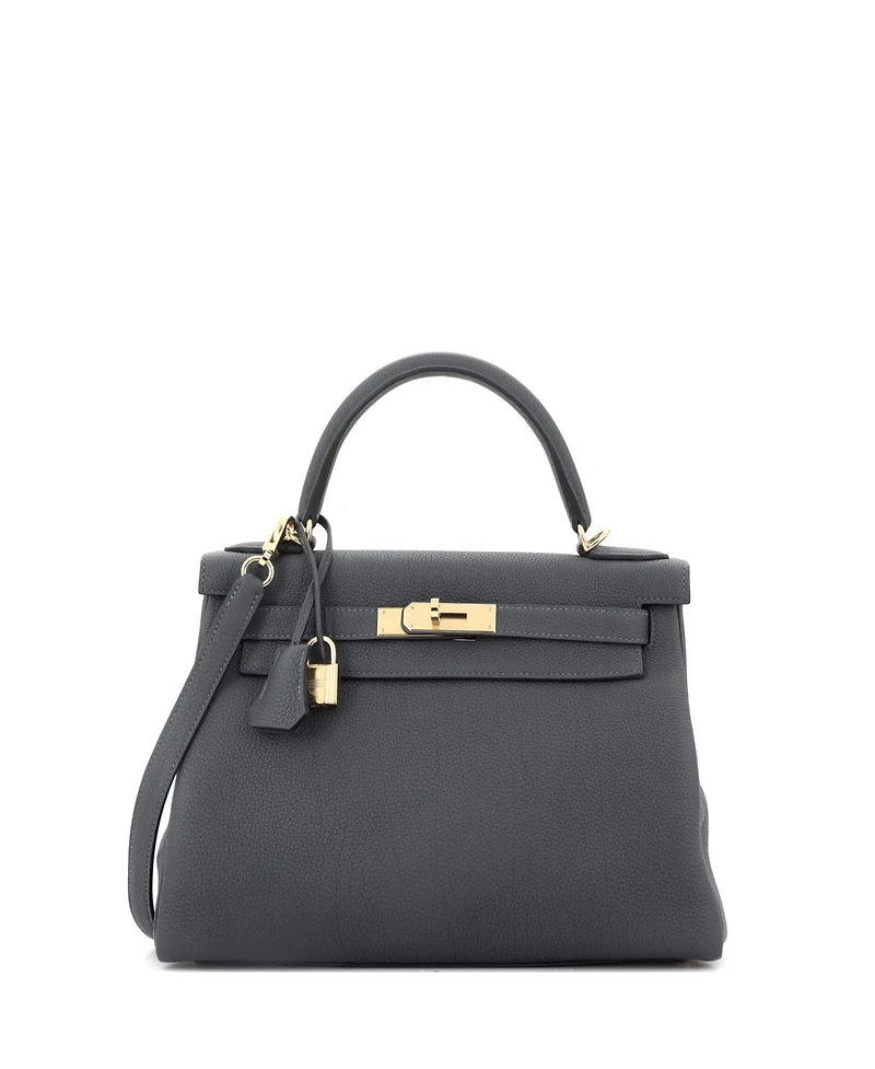 Pre-Owned Hermes Kelly 28 Handbag Grey Togo with Permabrass Hardware