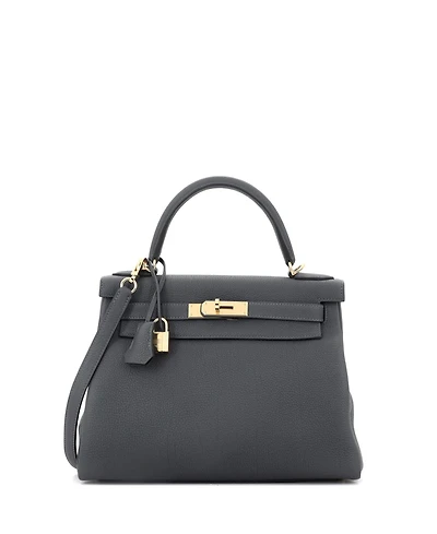 Pre-Owned Hermes Kelly 28 Handbag Grey Togo with Permabrass Hardware