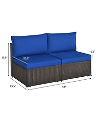 Gymax 2PCS Patio Sectional Armless Sofas Rattan Furniture Set Outdoor w/ Cushions