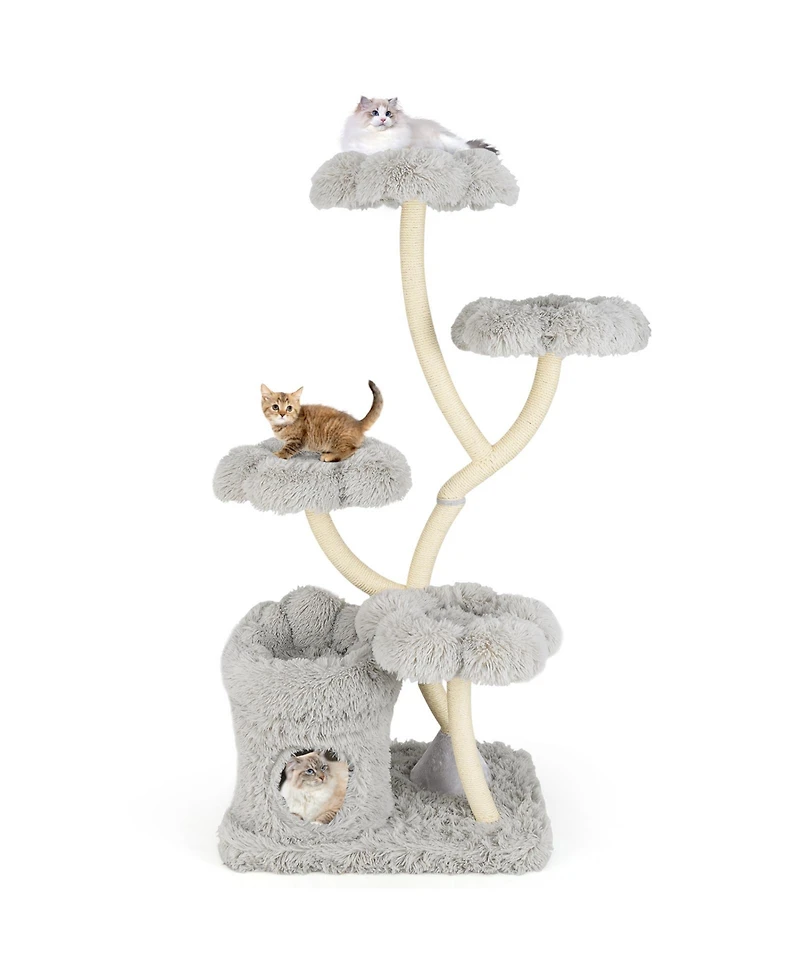 Freestanding Cat Tower with four Flower-shaped Platforms and Sisal Scratching Posts
