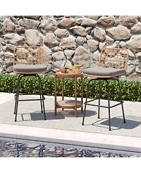 Gymax Patio 360° Swivel Bar Stools Set of 2 w/Backrests & Footrests Soft Seat Cushions