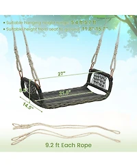 Gymax 1-Person Rattan Porch Swing Single Swing Chair Bench w/ Hanging Hemp Ropes Outdoor