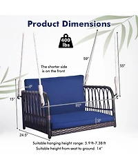 Gymax Patio Rattan Porch Swing Single Person Hanging Seat w/ Seat & Back Cushions Backyard