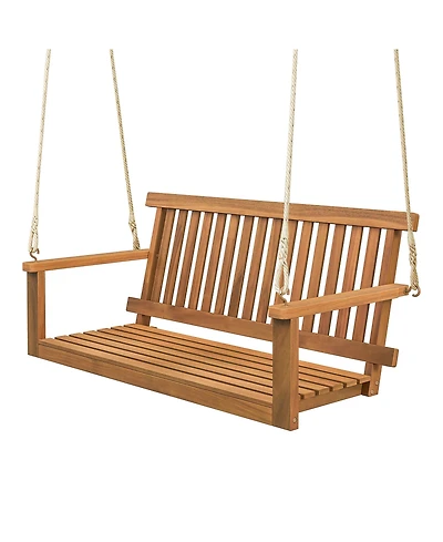 Gymax 2-Person Acacia Wood Outdoor Porch Swing Patio Hanging Bench Chair Natural