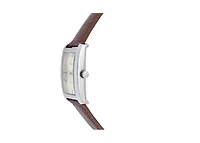 Peugeot Men's 30X40mm Silver Tank Shape Watch with Textured Dial Brown Leather Strap