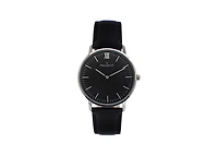 Peugeot Men's 40mm Black Dial Silver Super Slim Case Leather Strap Watch
