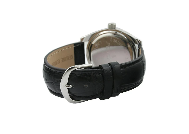 Peugeot Women's Black Watch 40mm Bold Crystal Bezel Leather Strap