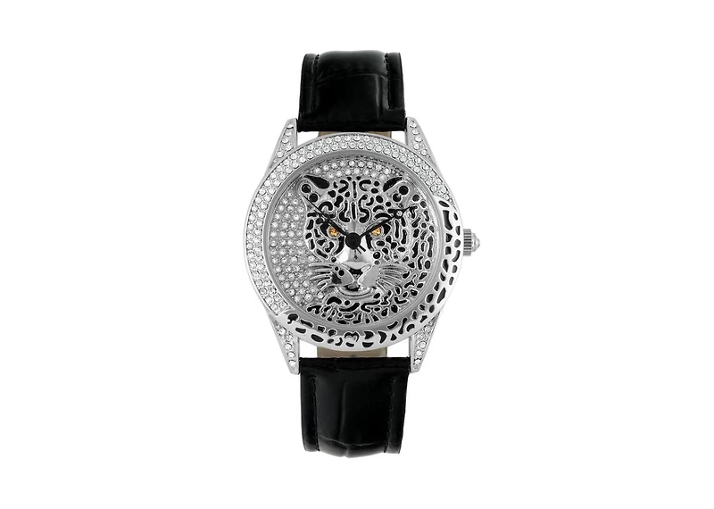 Peugeot Women's Couture Silver Watch Leopard Dial Swarovski Crystal