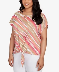 Hearts Of Palm Plus Size Printed Crinkle Tie Front Top