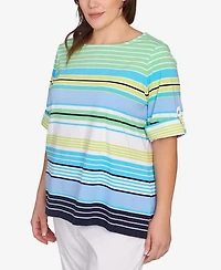 Ruby Rd. Plus Multi Stripe Roll Tab Top