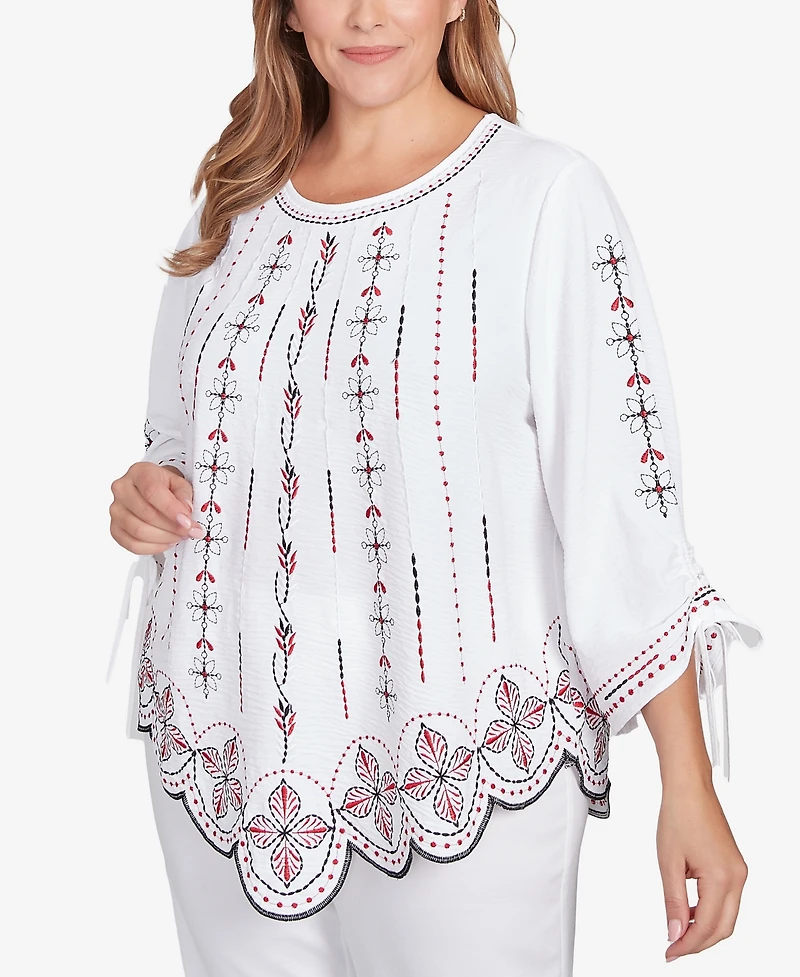 Ruby Rd. Plus Embroidered Bali Tie Sleeve Top
