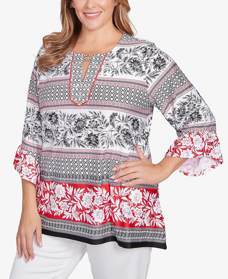 Ruby Rd. Plus Size Tropical Stripe Puff Print Top