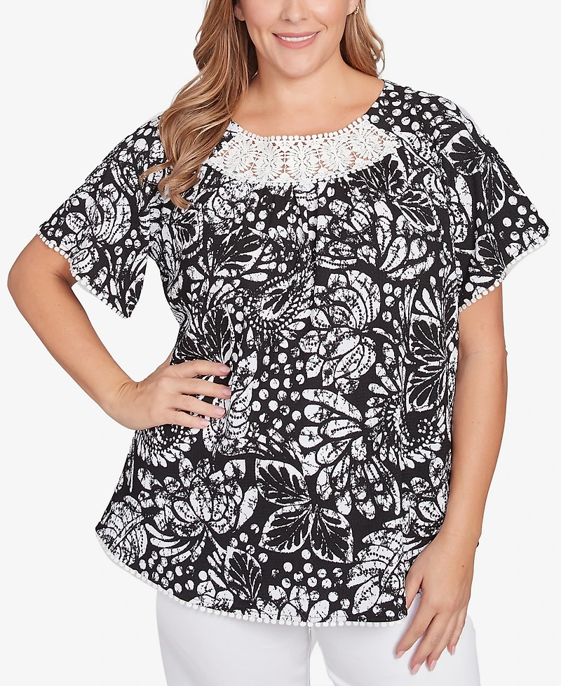 Ruby Rd. Plus Size Batik Island Paisley Lace Neck Top