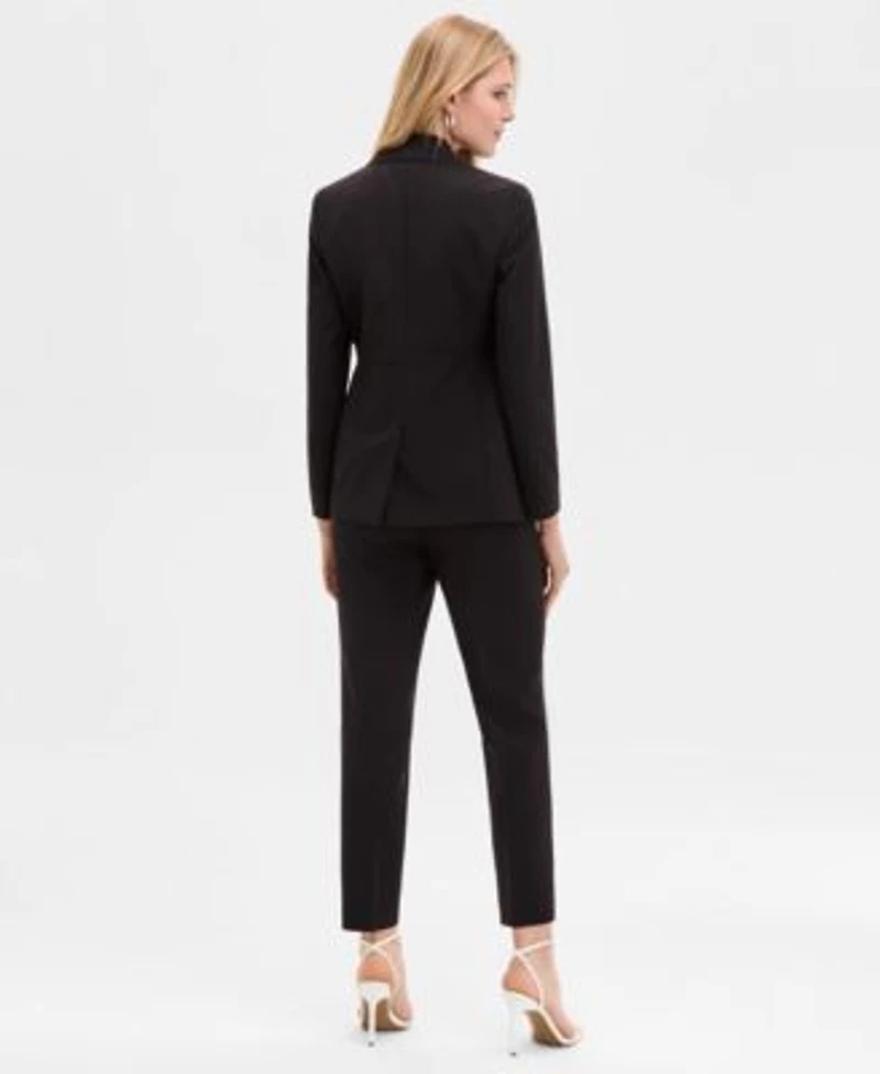 Anne Klein Womens Notch Collar One Button Jacket Sleeveless Shirred Surplice Top Fly Front Side Tab Straight Pants