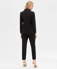 Anne Klein Womens Notch Collar One Button Jacket Sleeveless Shirred Surplice Top Fly Front Side Tab Straight Pants