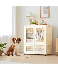 Stackable Storage Bins, Plastic Collapsible Storage Containers with Doors, Wheels and Hanging Rods, Large Lidded Closet Organizers Cabinet for Home Of
