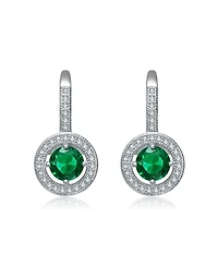 White Gold Plating with Green Cubic Zirconia Drop Earrings