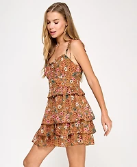 City Studios Juniors' Floral-Print Tiered Tie-Strap Dress