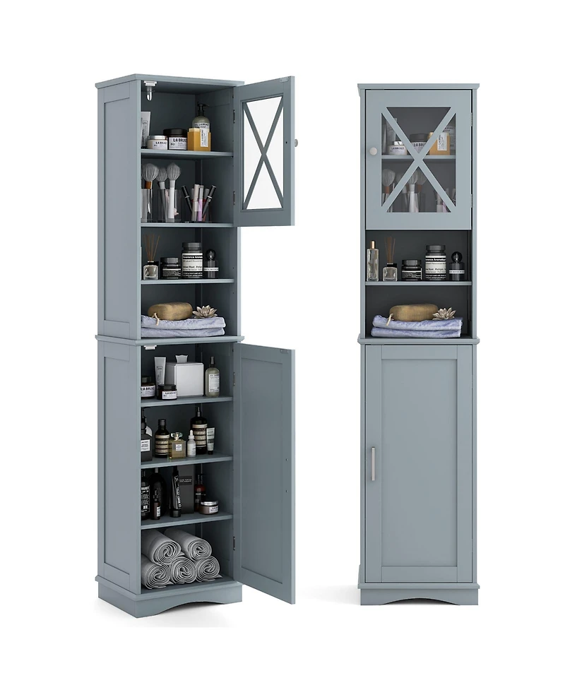 Tall Freestanding Bathroom Storage Cabinet with 5 Adjustable Shelves