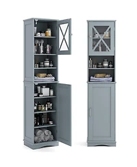 Tall Freestanding Bathroom Storage Cabinet with 5 Adjustable Shelves