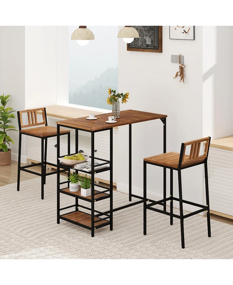 3-Piece Outdoor Bar Set with 3-Tier Storage Shelf for Stylish and Functional Patio Entertaining