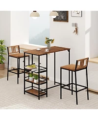 3-Piece Outdoor Bar Set with 3-Tier Storage Shelf for Stylish and Functional Patio Entertaining