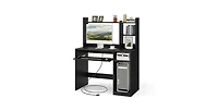 Home Office Computer Desk with Bookcase Keyboard Tray and Cpu Stand