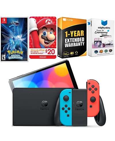 Nintendo Switch Neon Red & Blue Oled Console with Pokemon Brilliant Diamond, Nintendo $20 eShop Gift Card