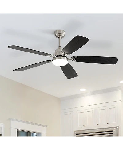 52'' 5-blade Three-color Dimmable Ceiling Fan Led Light with Six-speed Remote Control and Timing Function for Indoor