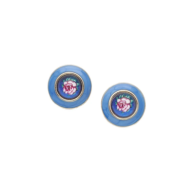 Sohi Women's Blue Enamel Flower Stud Earrings