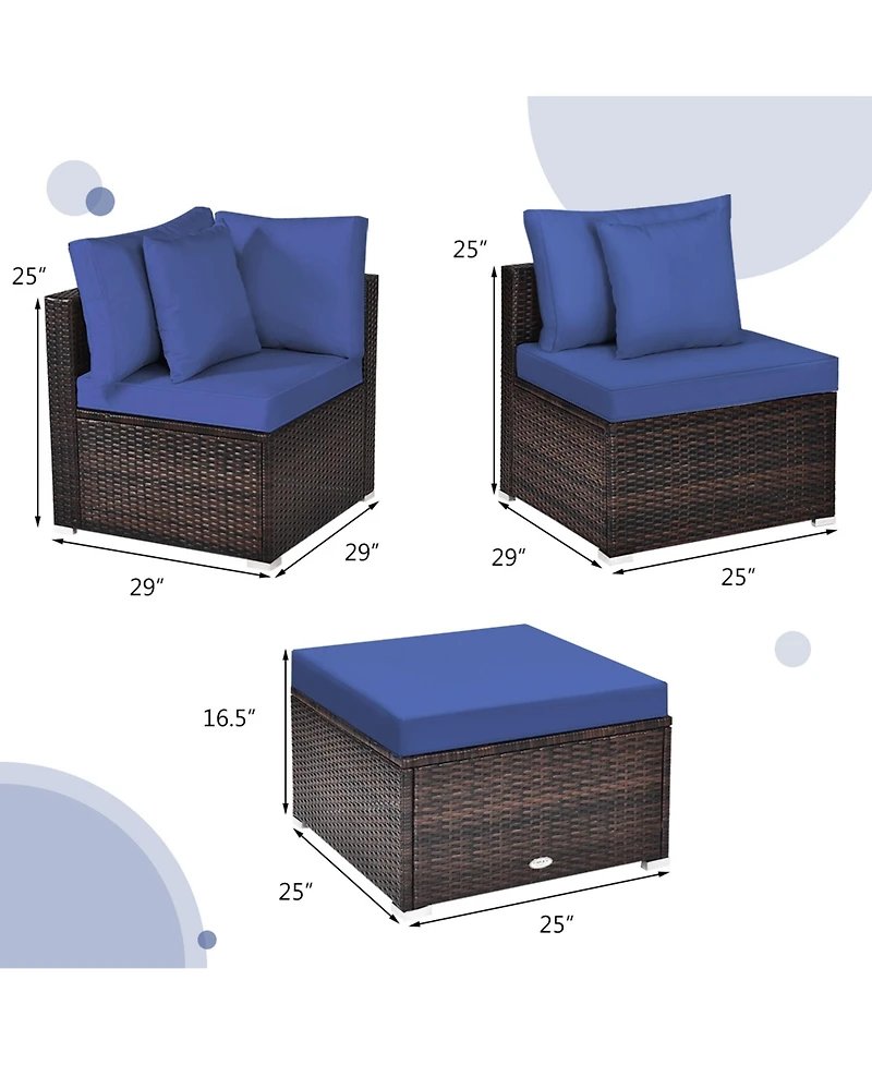 Gymax 4PCS Rattan Patio Conversation Furniture Set Yard Outdoor w/ Navy Cushion
