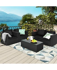 Gymax 4 Piece Rattan Outdoor Furniture Set Patio Conversation Set Cushions and Coffee Table