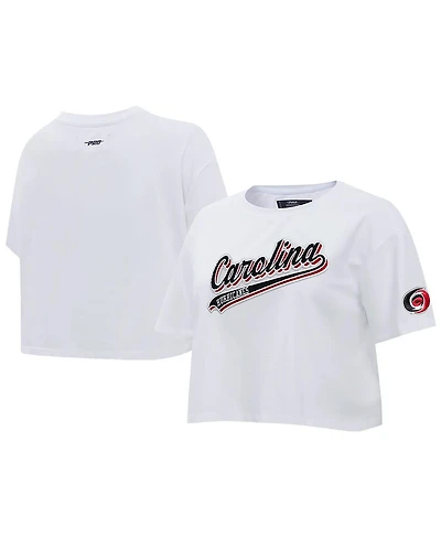 Pro Standard Women's White Carolina Hurricanes Boxy Script Tail Cropped T-Shirt