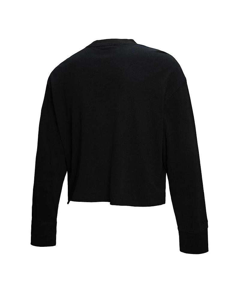 Mitchell & Ness Women's Black New York Knicks Hardwood Classics Studded Boxy Cropped Long Sleeve T-Shirt