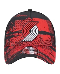 New Era Men's Black/Red Portland Trail Blazers Tip Off A-Frame Trucker 9FORTY Adjustable Hat