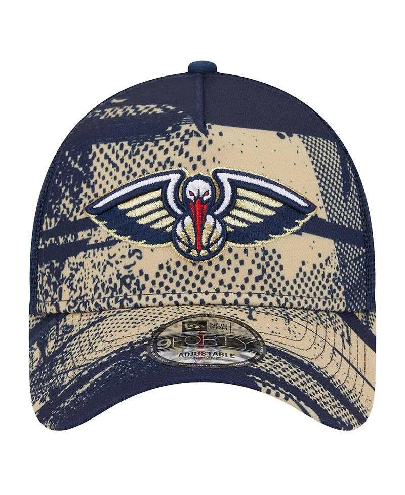 New Era Men's Navy/Gold New Orleans Pelicans Tip Off A-Frame Trucker 9FORTY Adjustable Hat