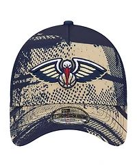 New Era Men's Navy/Gold New Orleans Pelicans Tip Off A-Frame Trucker 9FORTY Adjustable Hat