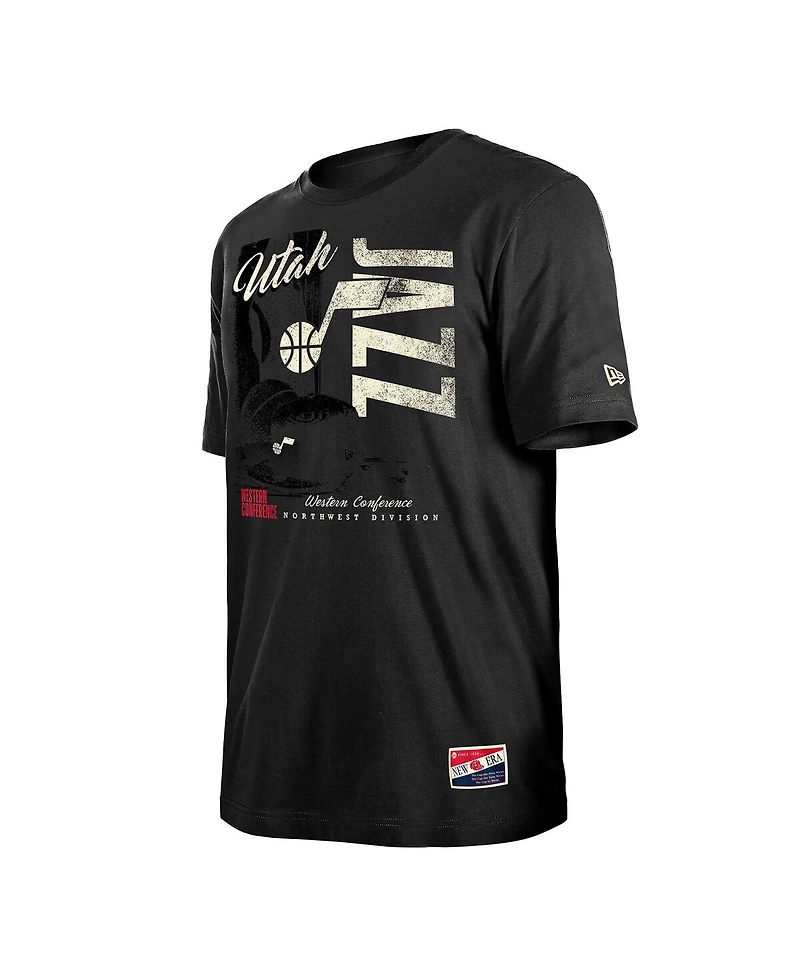 New Era Men's Black Utah Jazz Distressed Throwback Vintage Color Pack T-Shirt