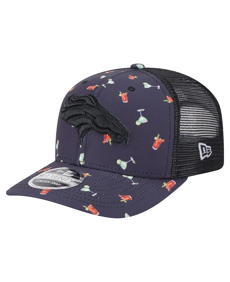 New Era Men's Navy/Black Denver Broncos Adventure Drinks Pattern 9SEVENTY Stretch-Snap Hat