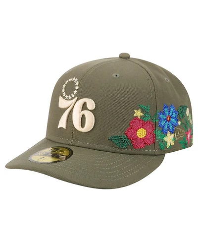 New Era Men's Olive Philadelphia 76ers Tonal Florals 59FIFTY Fitted Hat