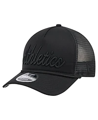 New Era Men's Black Athletics City Initial 9FORTY A-Frame M-Crown Adjustable Trucker Hat