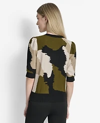 Dkny Women's Printed Puff-Sleeve Sweater
