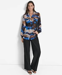 Dkny Women's Printed Button-Front Long-Sleeve Shirt