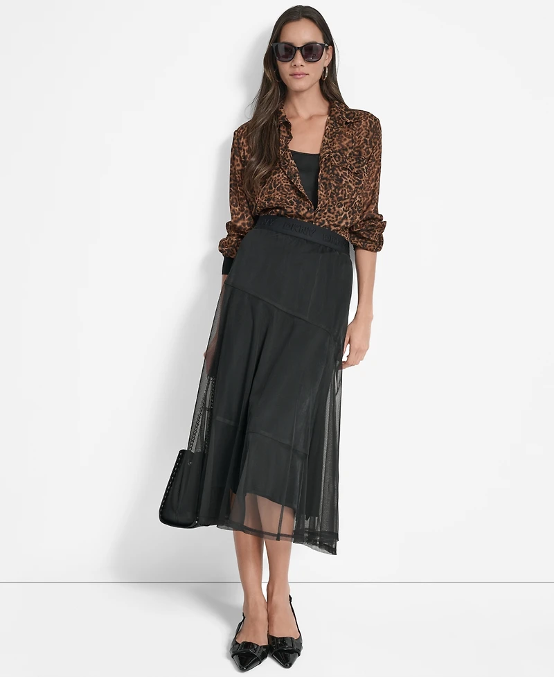 Dkny Women's Printed Button-Front Long-Sleeve Shirt