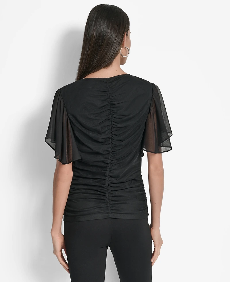 Dkny Women's Center-Ruched Flutter-Sleeve Top