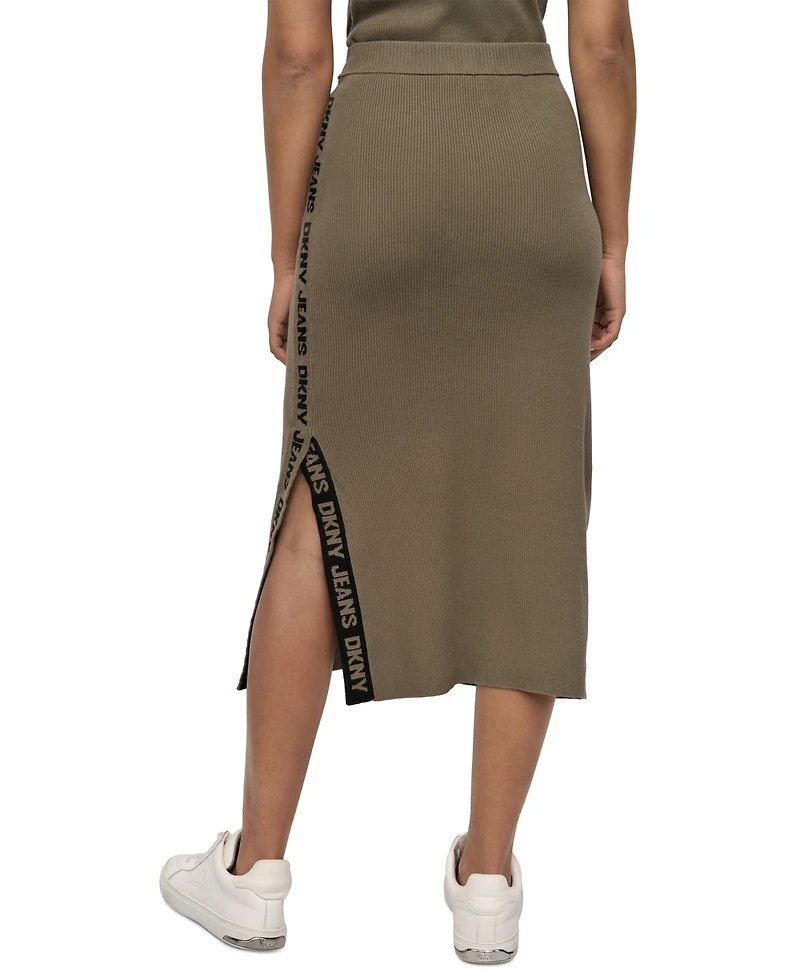 Dkny Jeans Women's Side Logo Ribbed Midi Skirt