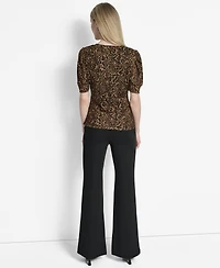 Dkny Women's Printed Puff-Sleeve Ruched Top