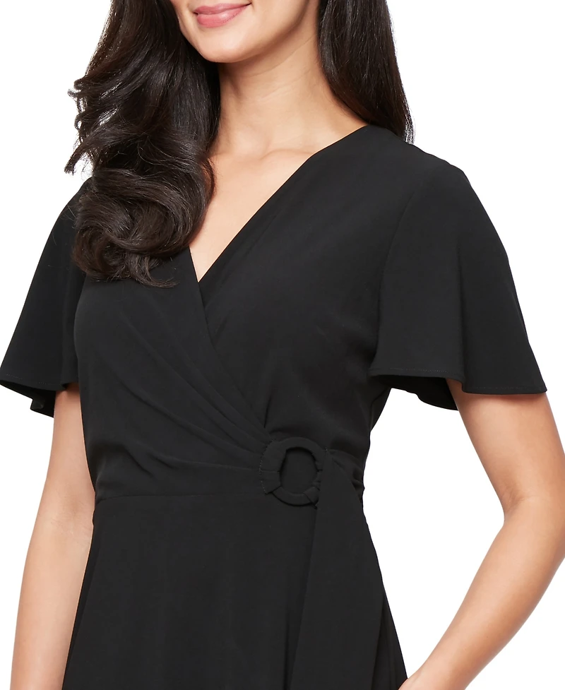 Sl Fashions Women's Solid-Color Surplice Flutter-Sleeve Dress