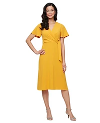 Sl Fashions Women's Solid-Color Surplice Flutter-Sleeve Dress