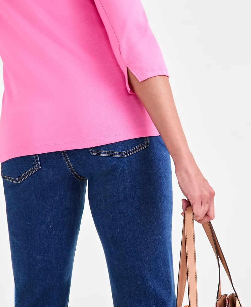 Style & Co Women's Pima Cotton 3/4-Sleeve Boat-Neck Top, Created for Macy's